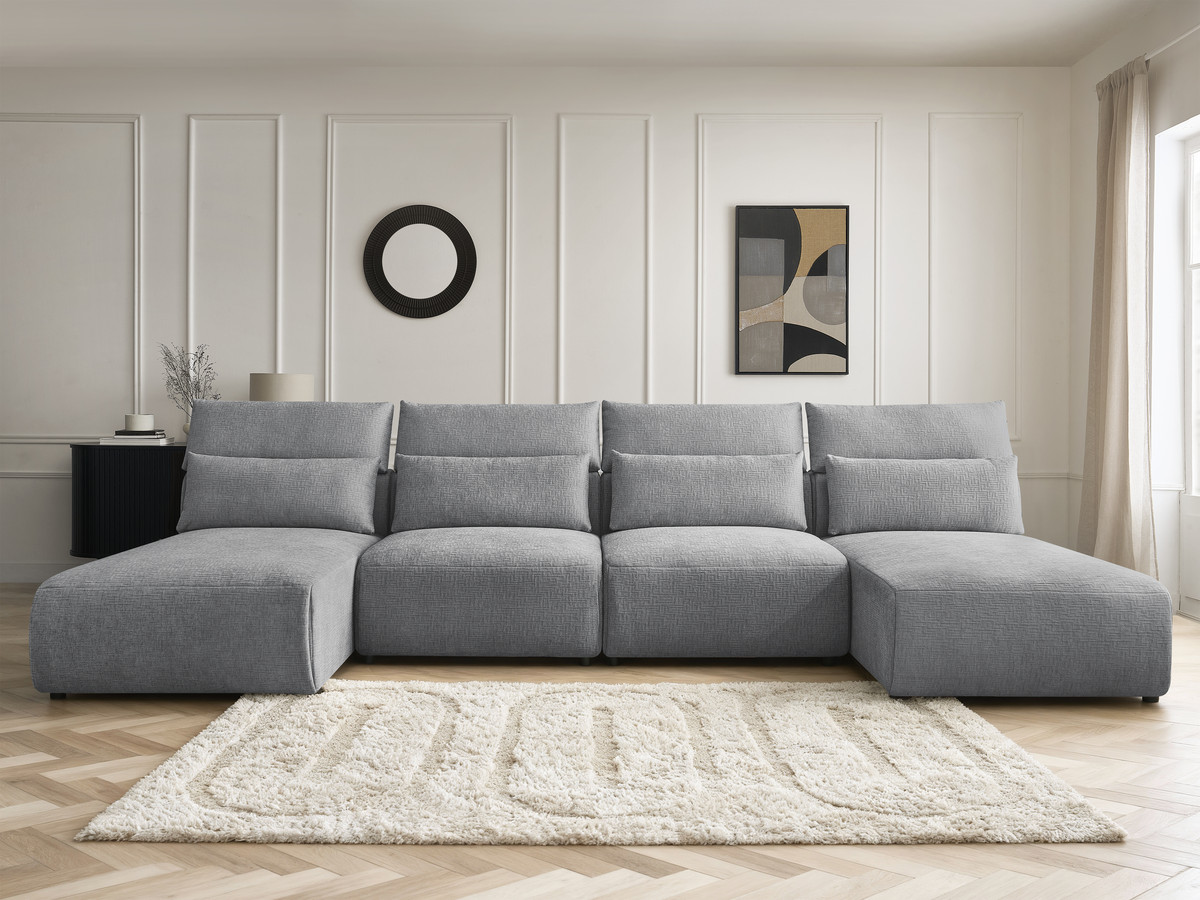Canapé panoramique modulable avec têtières JANA texturé gris foncé — vue 5