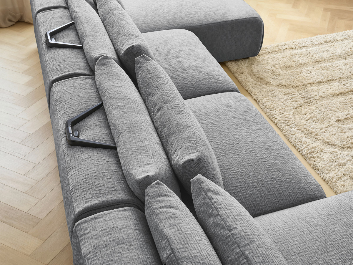 Modulaire vaste panoramabank met hoofdsteunen in JANA-stof met 2 chaise longues en 2 fauteuils