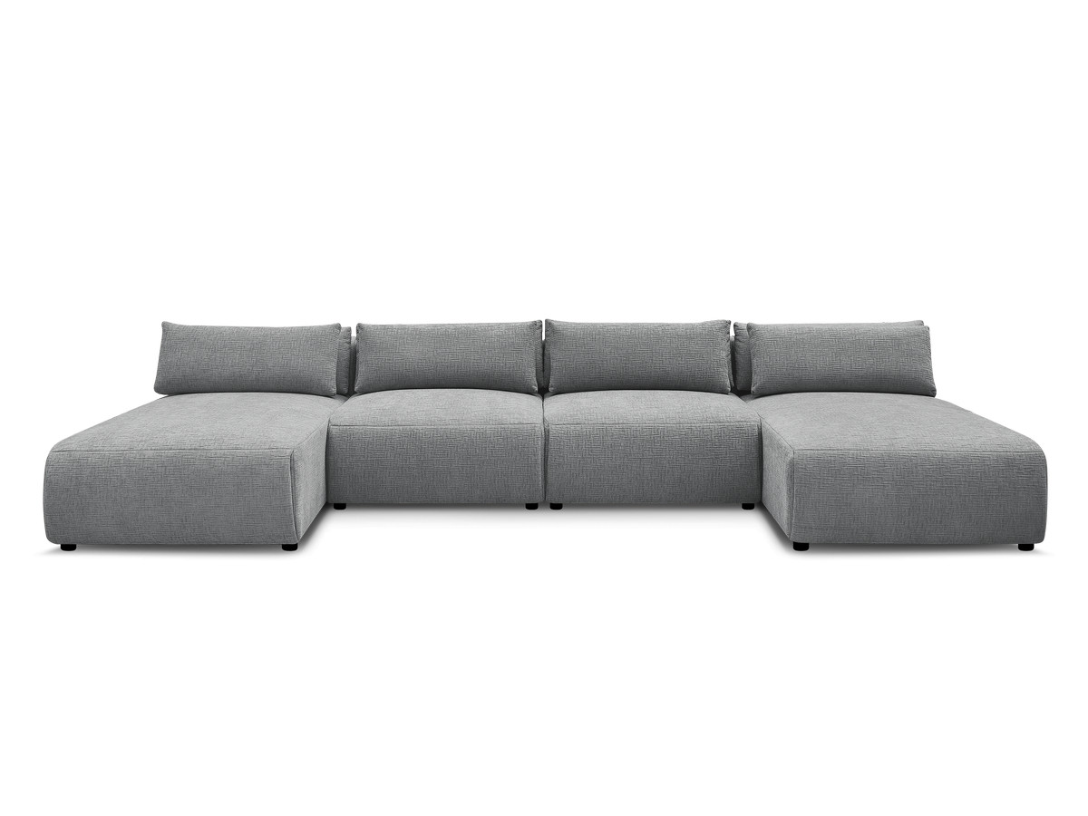 Modulaire vaste panoramabank met hoofdsteunen in JANA-stof met 2 chaise longues en 2 fauteuils