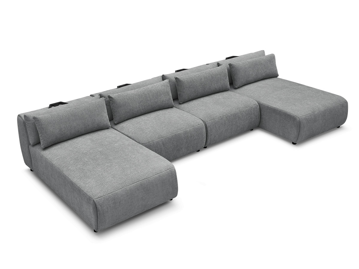 Modulaire vaste panoramabank met hoofdsteunen in JANA-stof met 2 chaise longues en 2 fauteuils