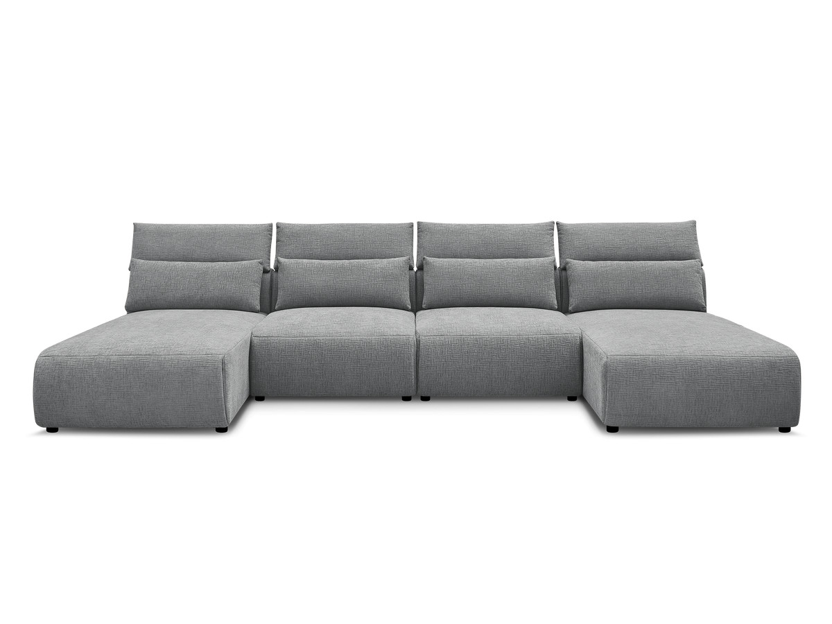 Modulaire vaste panoramabank met hoofdsteunen in JANA-stof met 2 chaise longues en 2 fauteuils