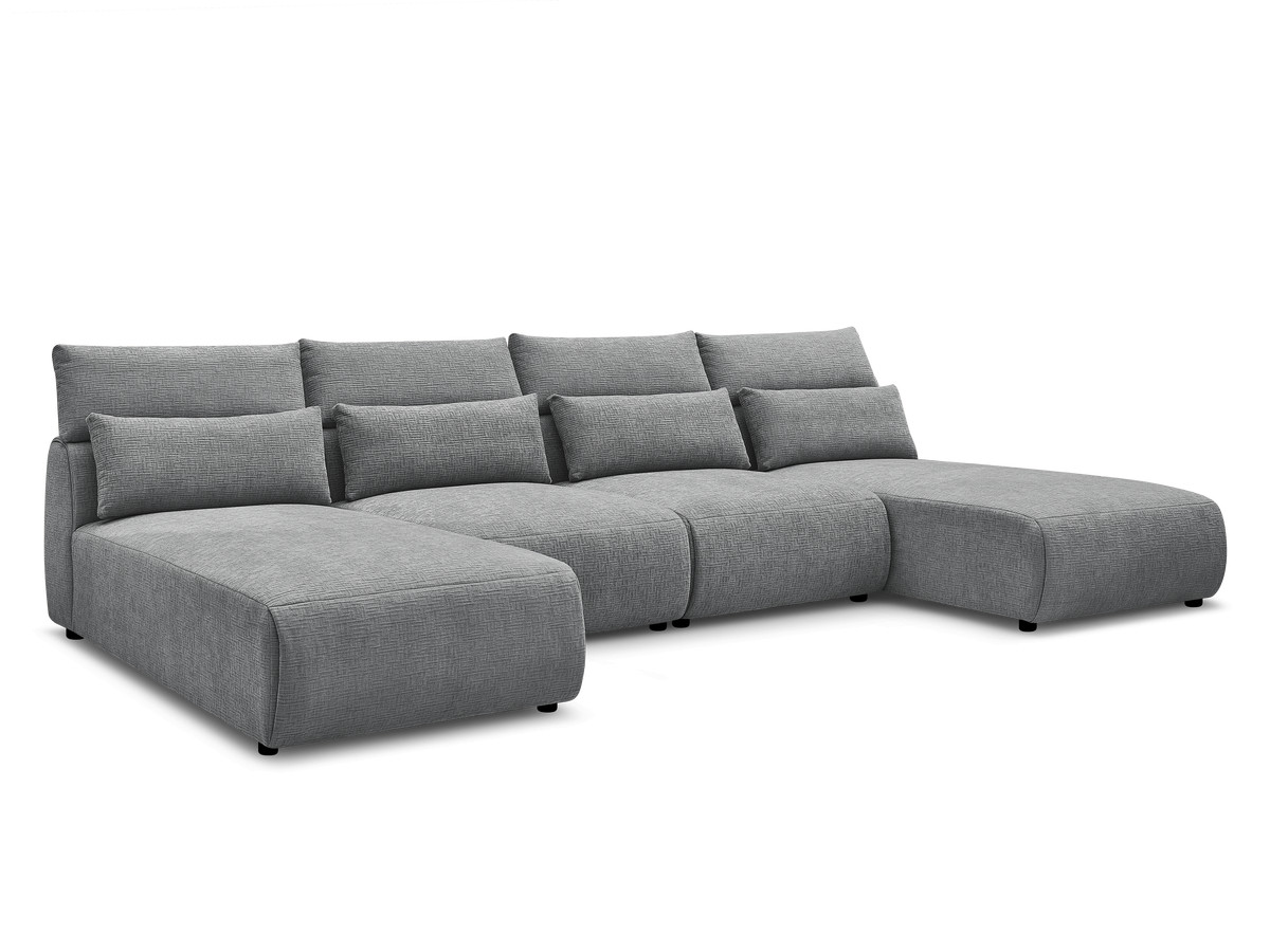 Modulaire vaste panoramabank met hoofdsteunen in JANA-stof met 2 chaise longues en 2 fauteuils