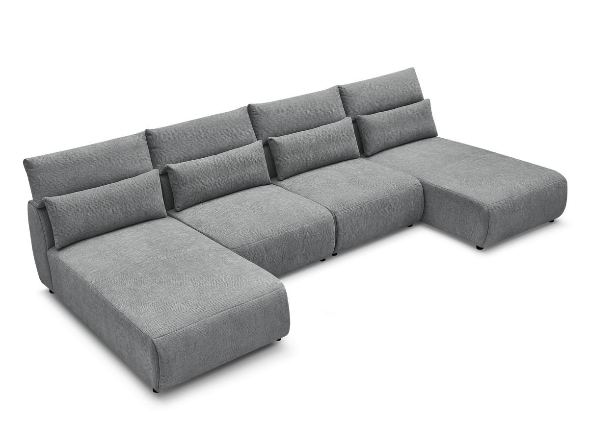 Modulaire vaste panoramabank met hoofdsteunen in JANA-stof met 2 chaise longues en 2 fauteuils