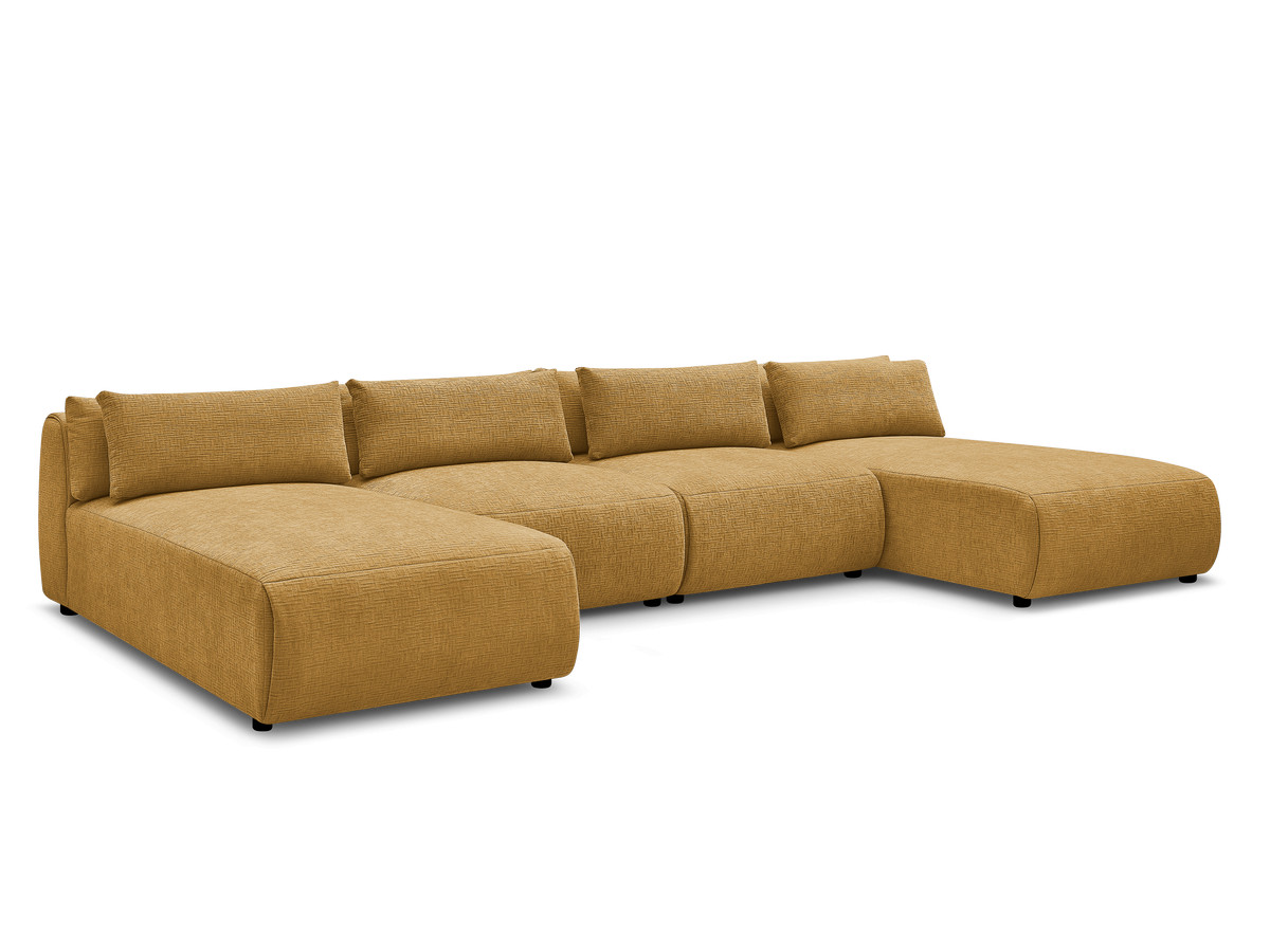 Modulaire vaste panoramabank met hoofdsteunen in JANA-stof met 2 chaise longues en 2 fauteuils