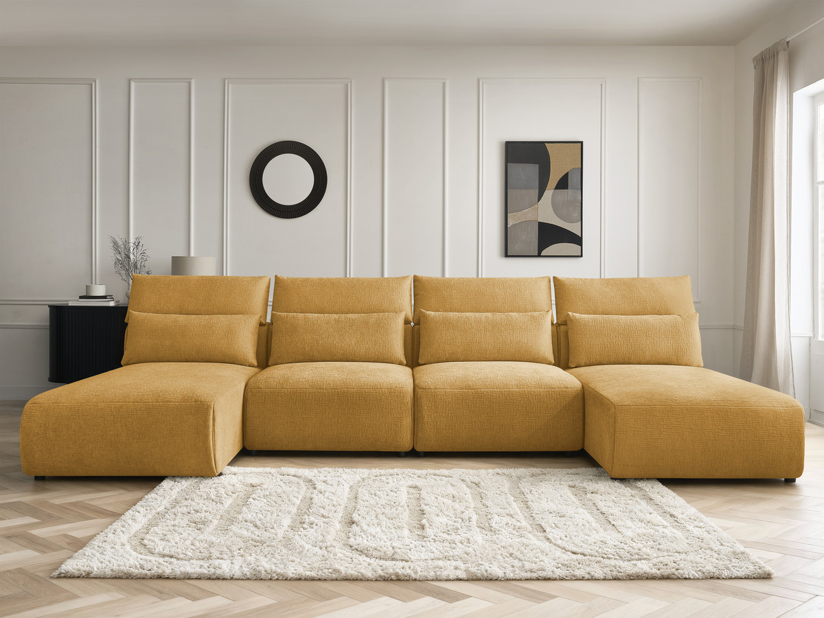 Canapé panoramique modulable avec têtières JANA texturé jaune — vue 5
