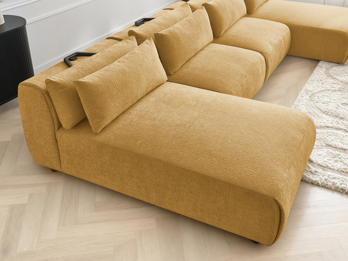 Modulaire vaste panoramabank met hoofdsteunen in JANA-stof met 2 chaise longues en 2 fauteuils