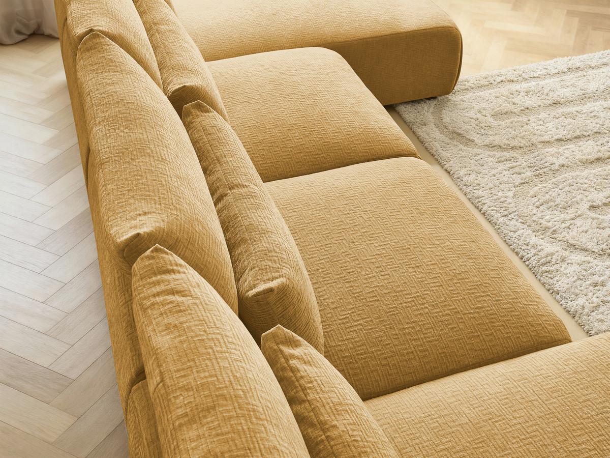 Modulaire vaste panoramabank met hoofdsteunen in JANA-stof met 2 chaise longues en 2 fauteuils