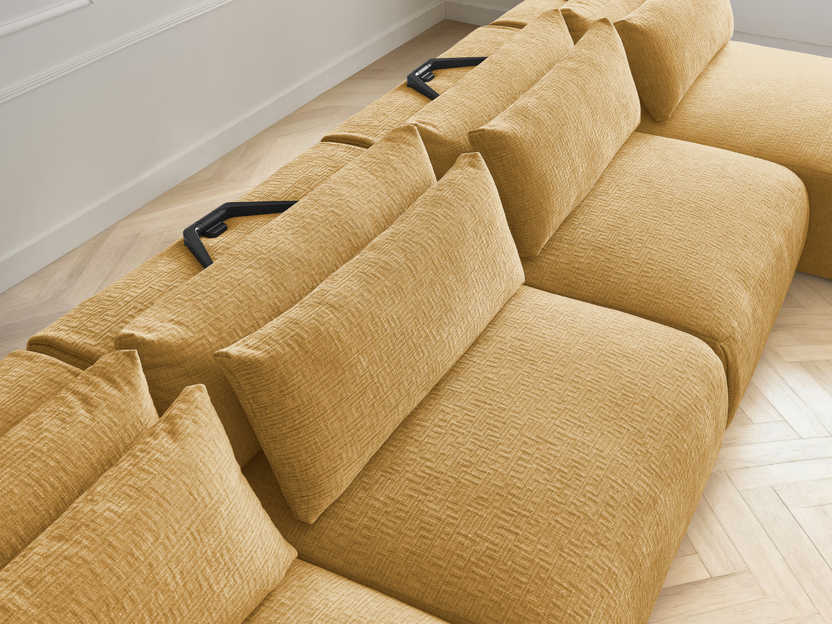 Modulaire vaste panoramabank met hoofdsteunen in JANA-stof met 2 chaise longues en 2 fauteuils