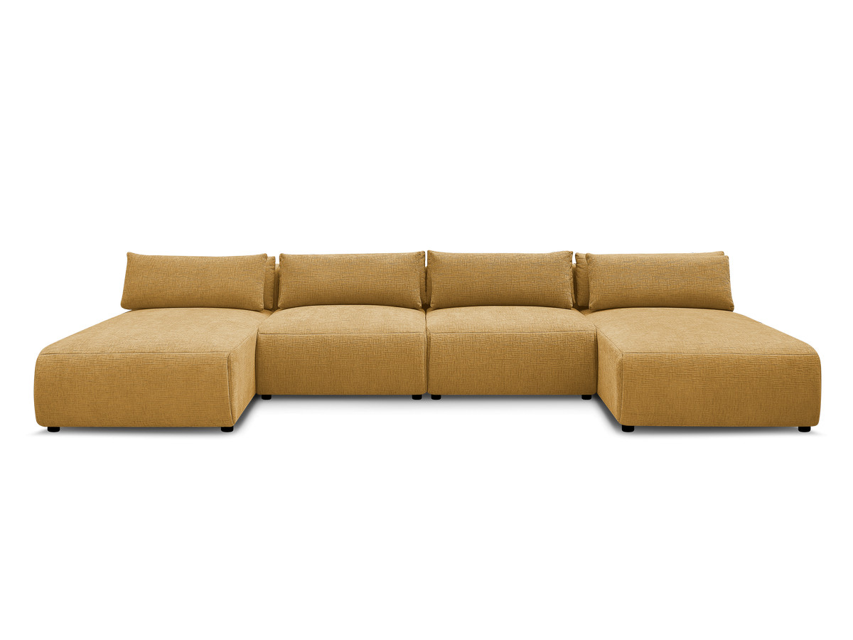 Modulaire vaste panoramabank met hoofdsteunen in JANA-stof met 2 chaise longues en 2 fauteuils