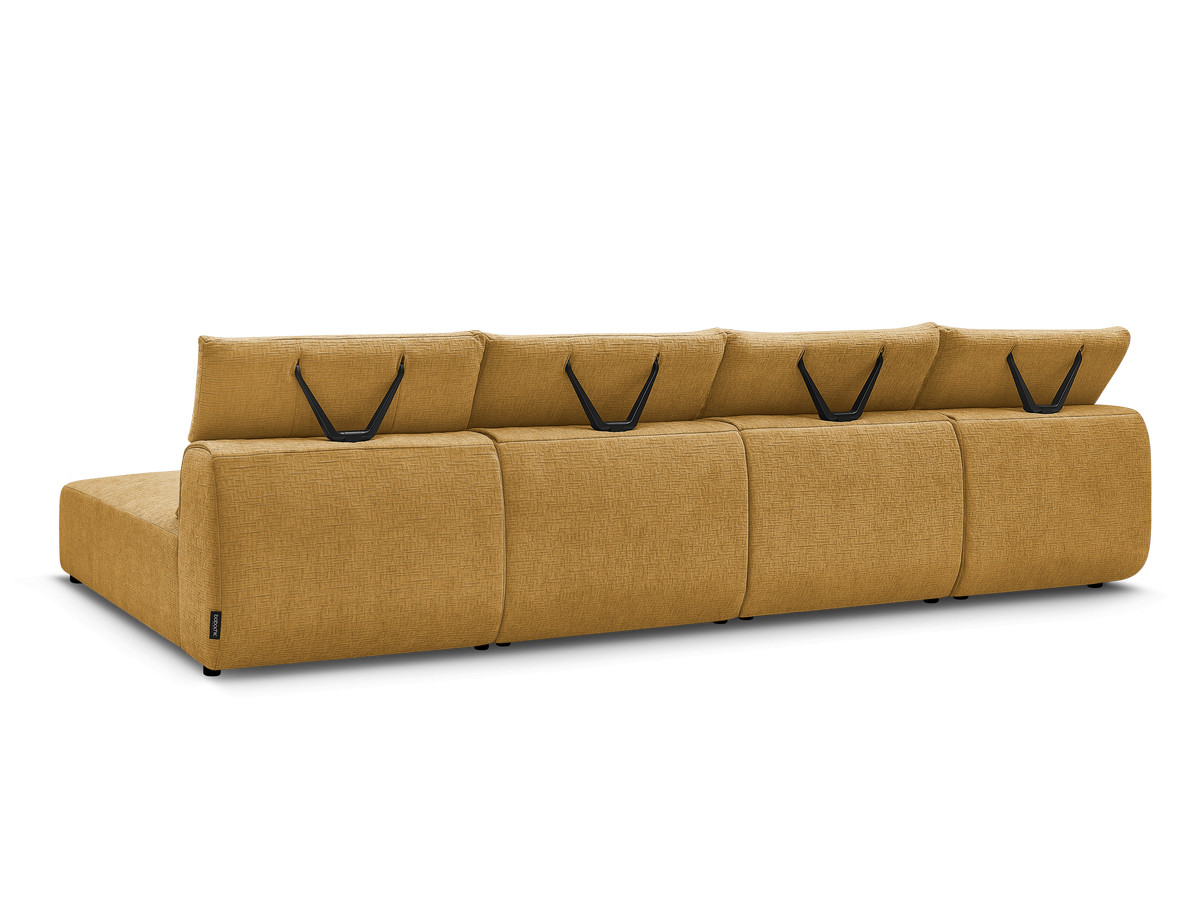 Modulaire vaste panoramabank met hoofdsteunen in JANA-stof met 2 chaise longues en 2 fauteuils