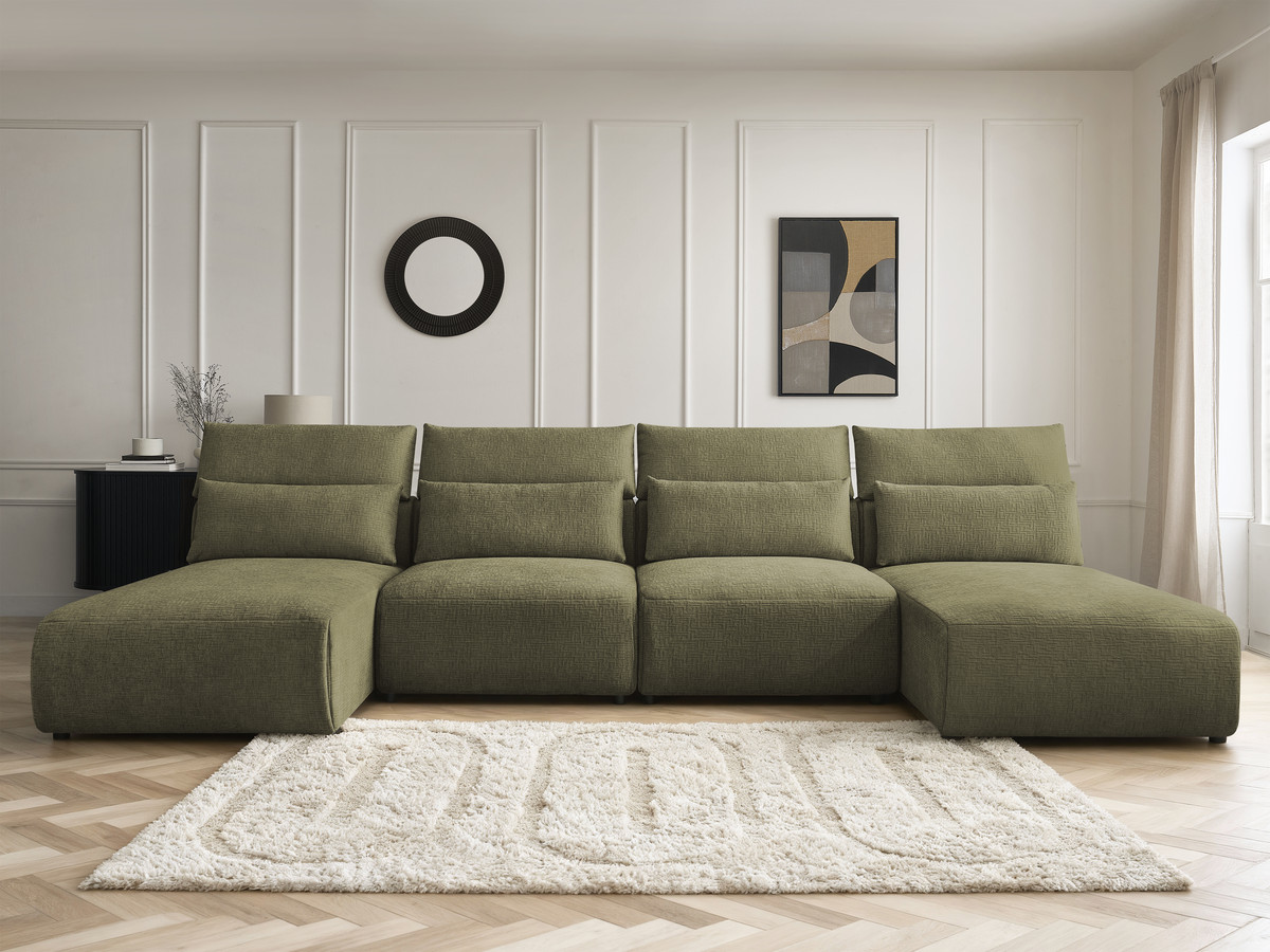 Canapé panoramique modulable avec têtières JANA texturé vert — vue 5