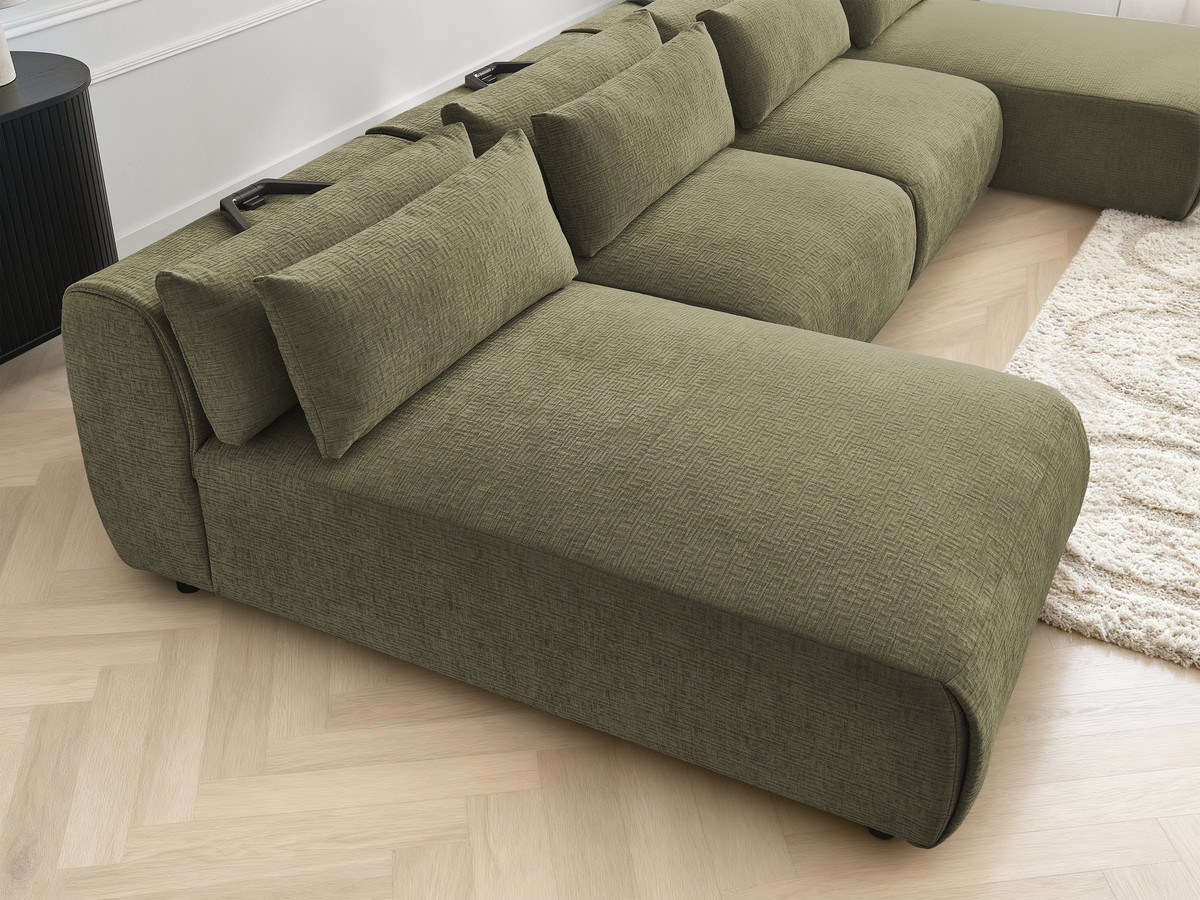 Canapé panoramique modulable avec têtières JANA texturé vert — vue 6