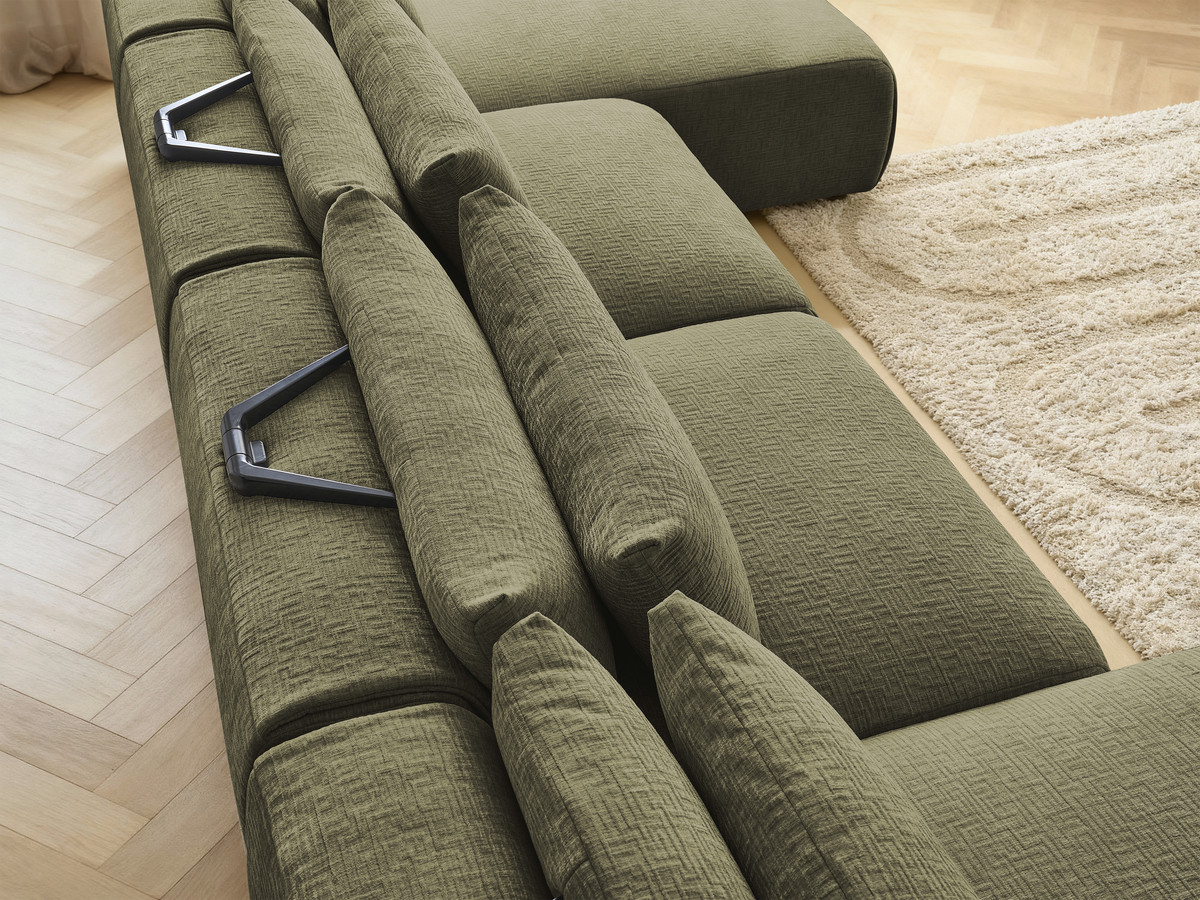 Modulaire vaste panoramabank met hoofdsteunen in JANA-stof met 2 chaise longues en 2 fauteuils