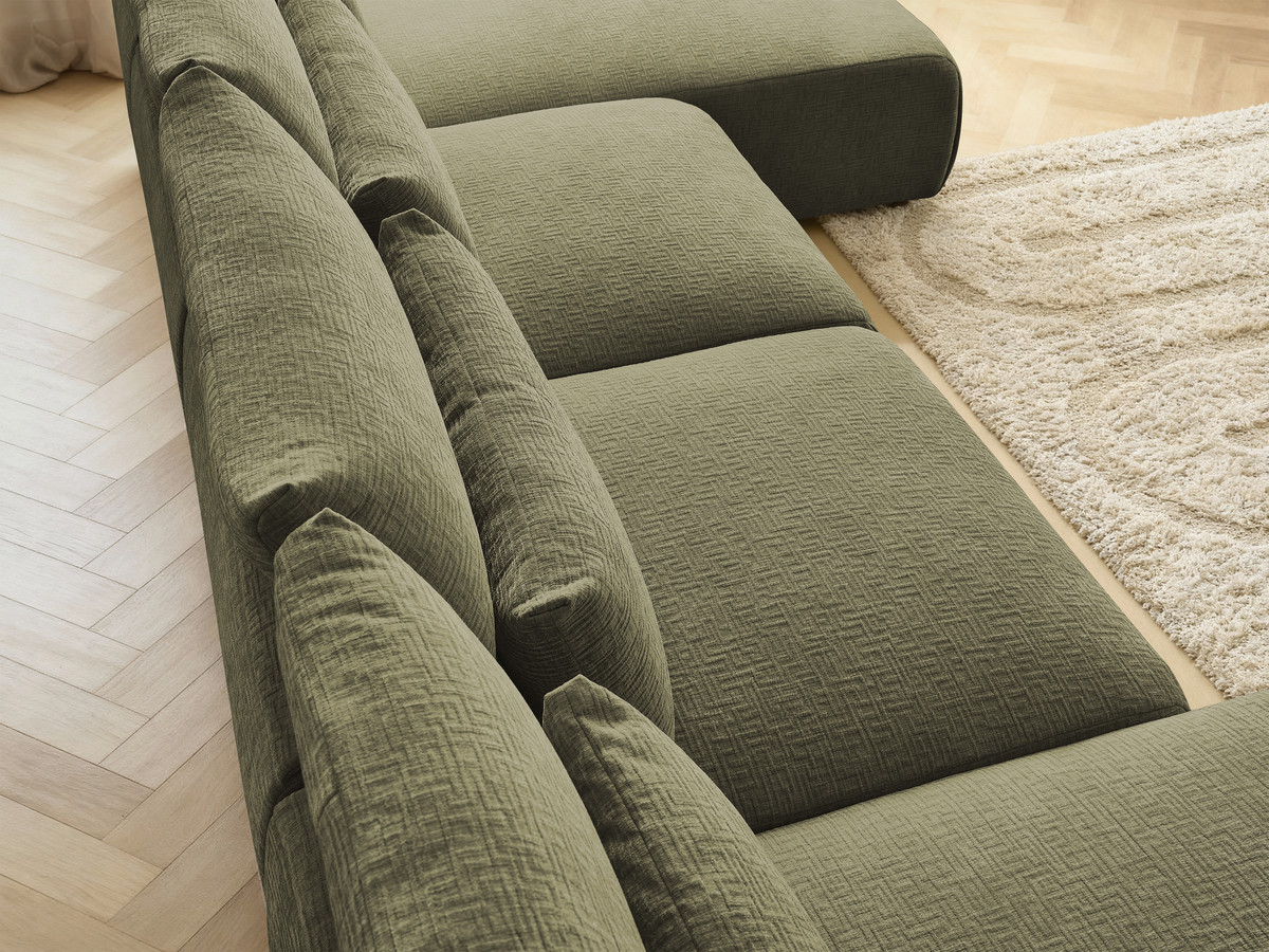 Modulaire vaste panoramabank met hoofdsteunen in JANA-stof met 2 chaise longues en 2 fauteuils