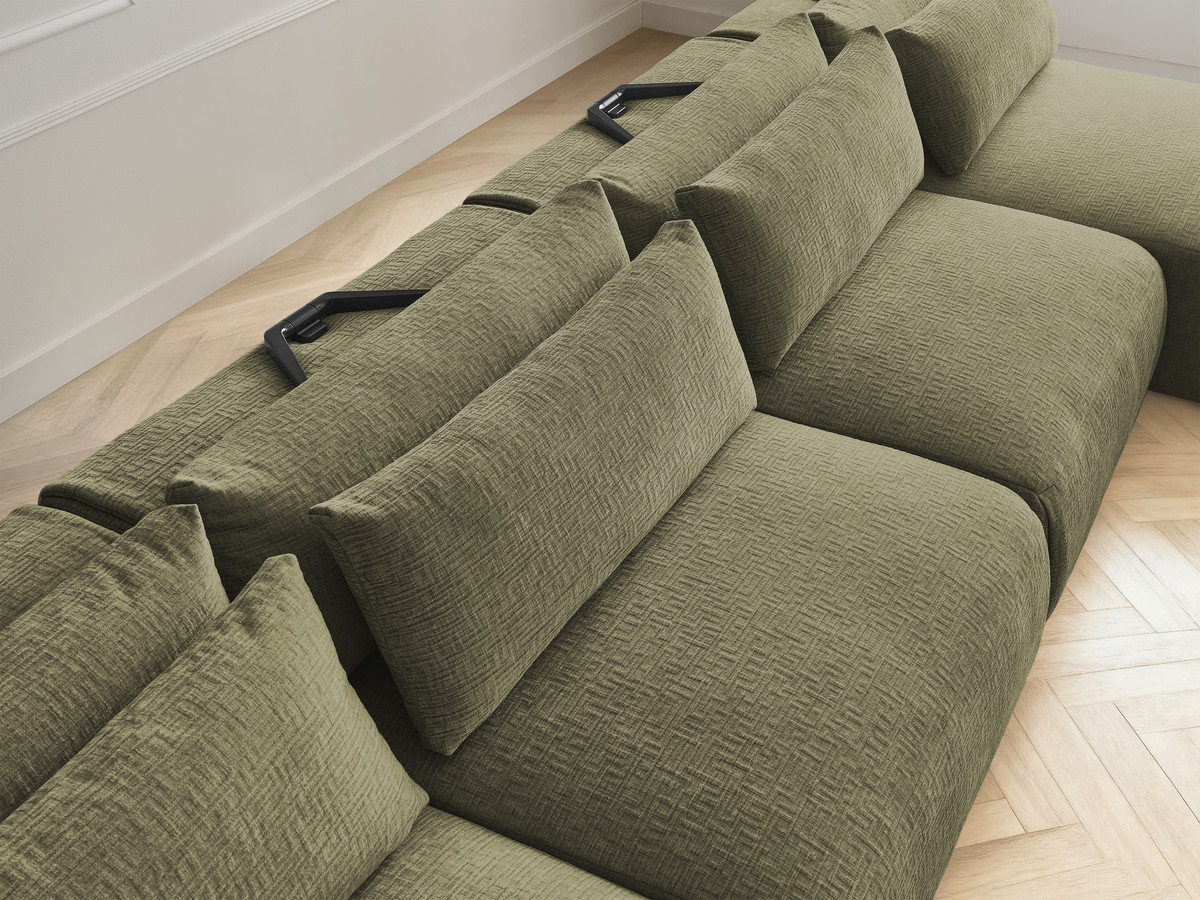 Modulaire vaste panoramabank met hoofdsteunen in JANA-stof met 2 chaise longues en 2 fauteuils