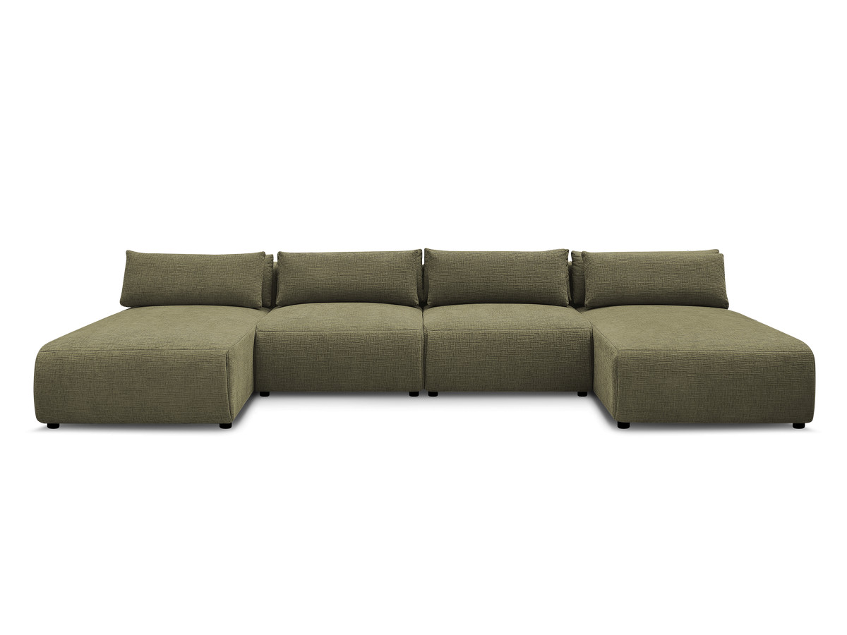 Modulaire vaste panoramabank met hoofdsteunen in JANA-stof met 2 chaise longues en 2 fauteuils