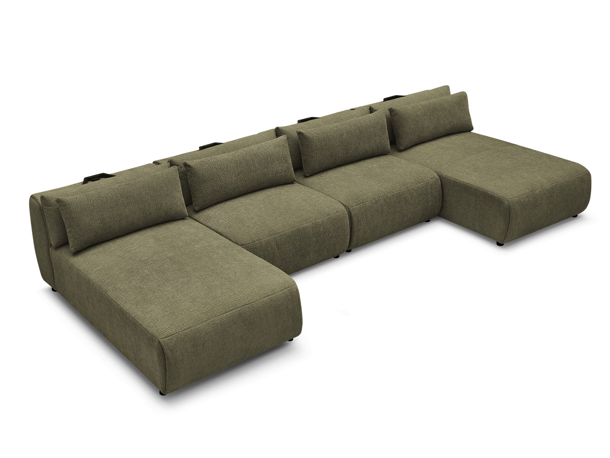 Modulaire vaste panoramabank met hoofdsteunen in JANA-stof met 2 chaise longues en 2 fauteuils