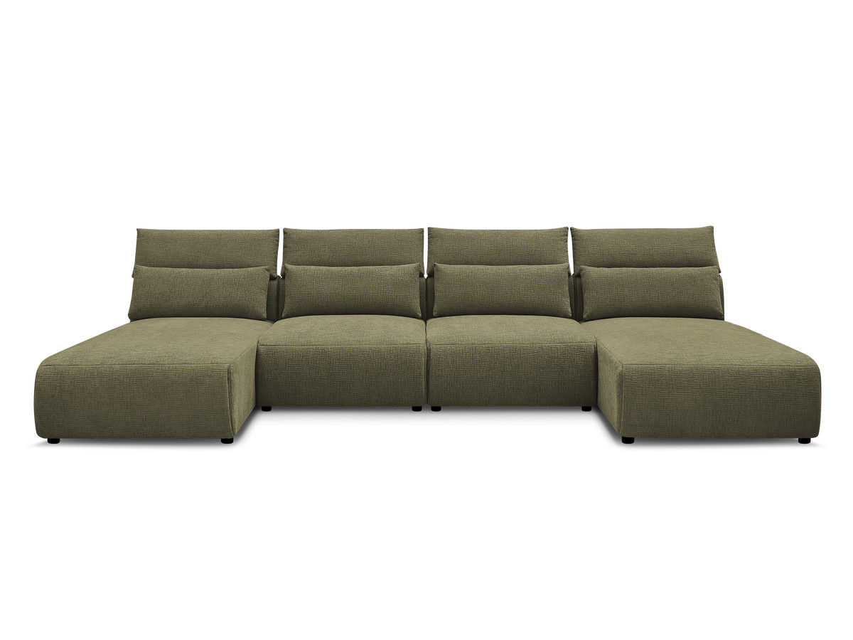 Modulaire vaste panoramabank met hoofdsteunen in JANA-stof met 2 chaise longues en 2 fauteuils