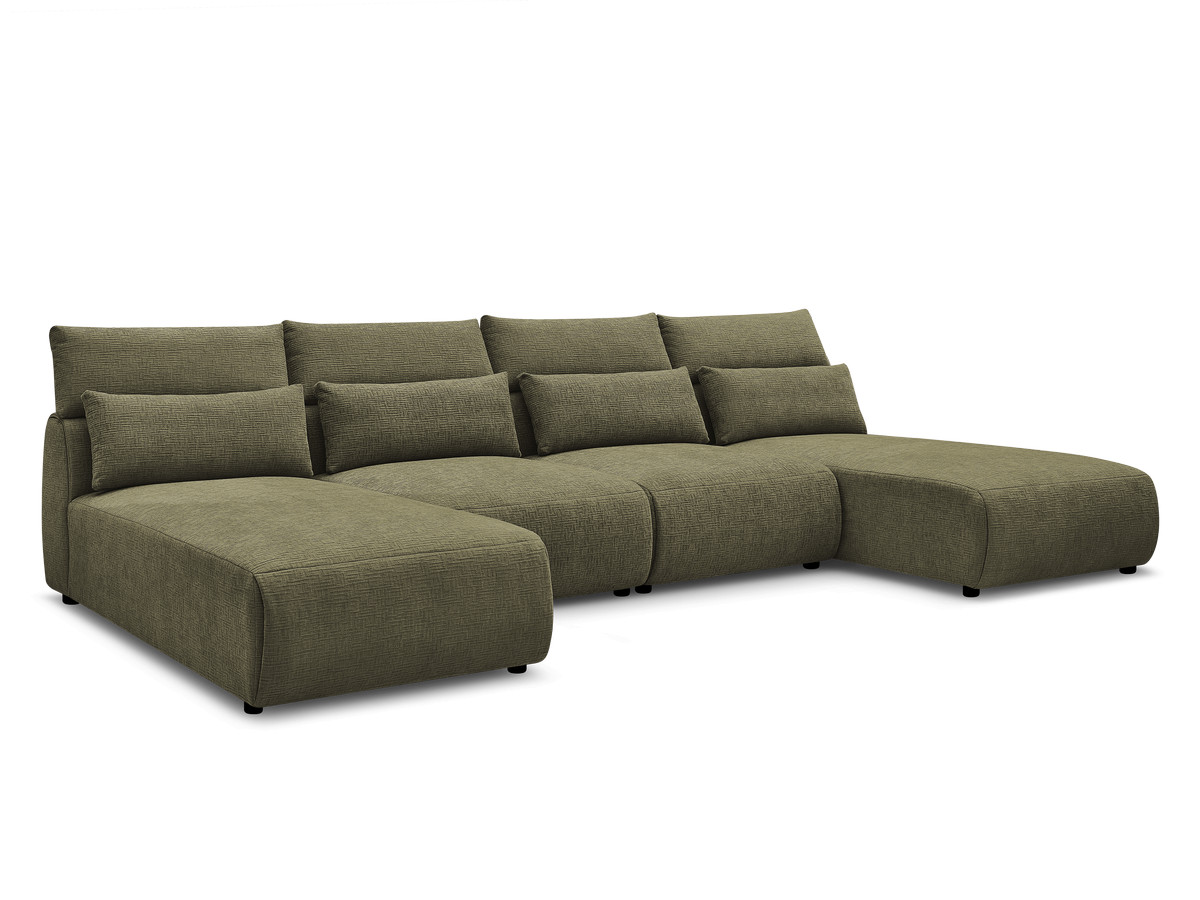 Modulaire vaste panoramabank met hoofdsteunen in JANA-stof met 2 chaise longues en 2 fauteuils