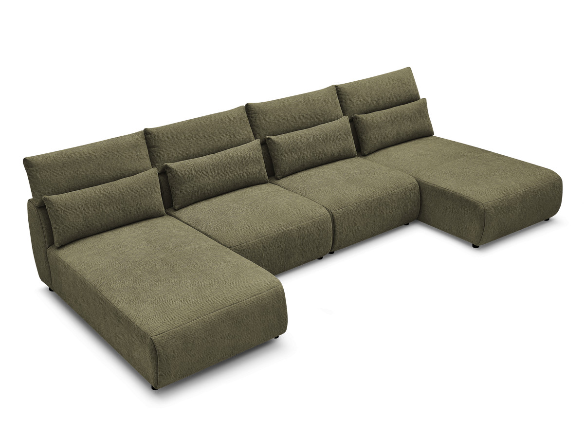 Modulaire vaste panoramabank met hoofdsteunen in JANA-stof met 2 chaise longues en 2 fauteuils