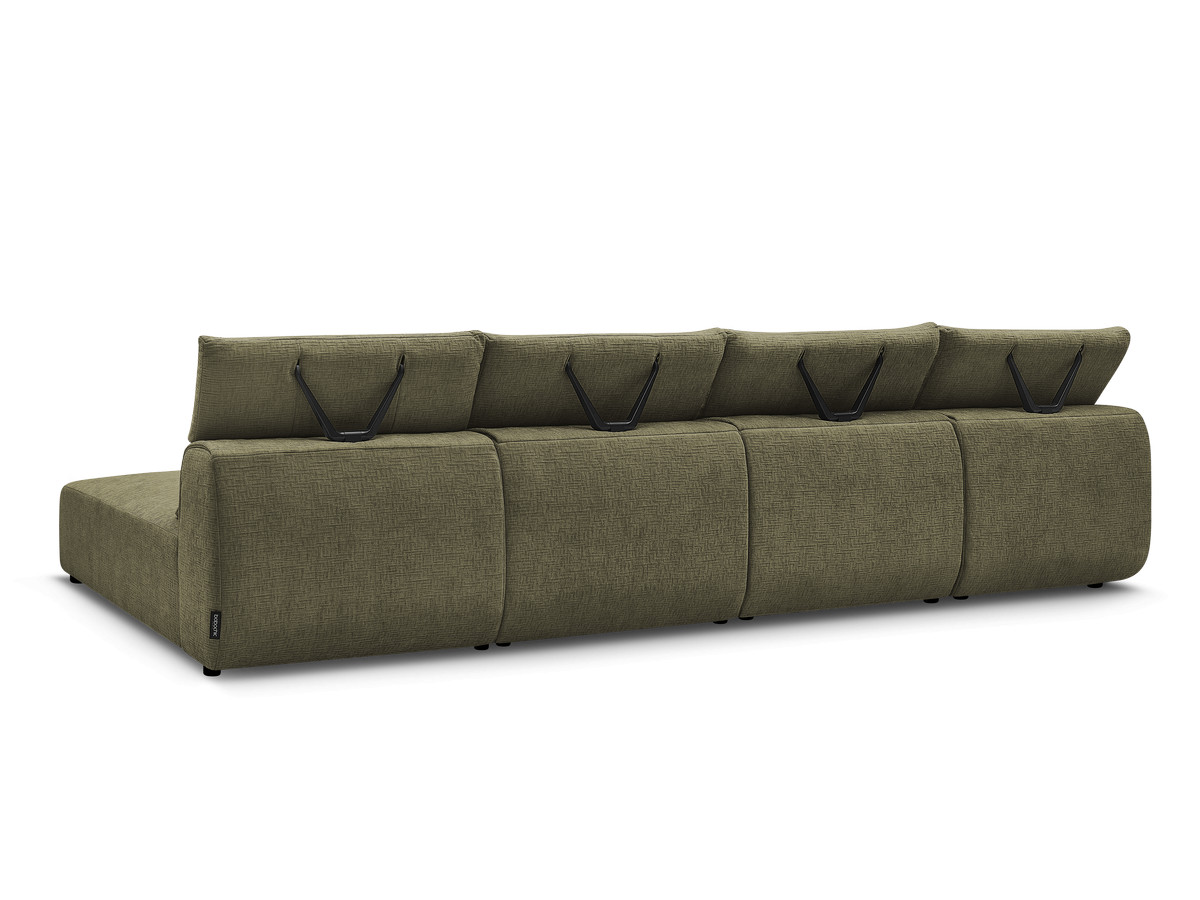 Modulaire vaste panoramabank met hoofdsteunen in JANA-stof met 2 chaise longues en 2 fauteuils