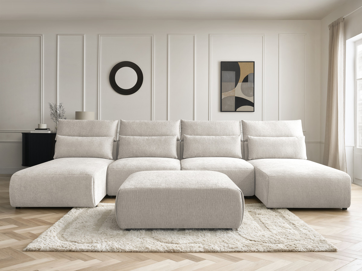 Canapé panoramique modulable avec têtières JANA texturé beige — vue 5
