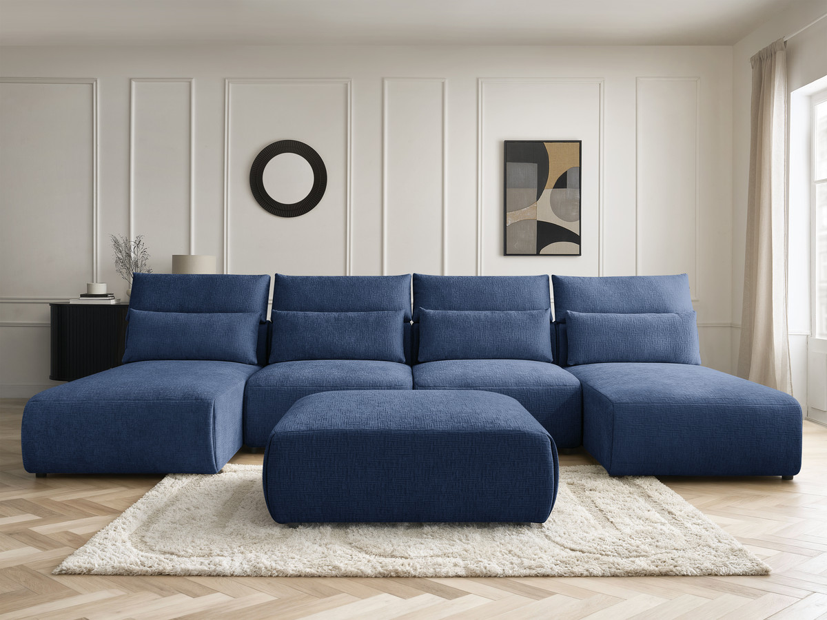 Canapé panoramique modulable avec têtières JANA texturé bleu foncé — vue 5