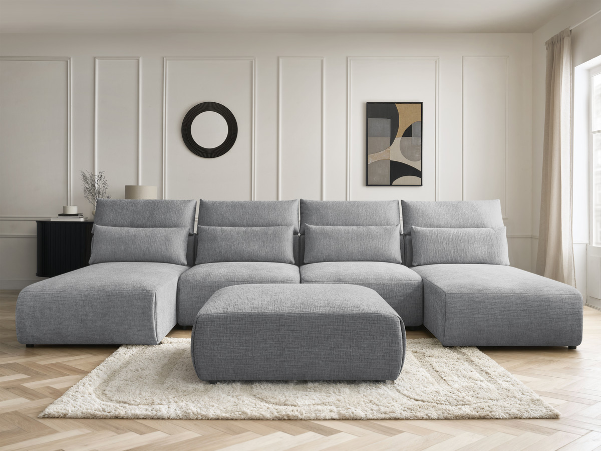 Canapé panoramique modulable avec têtières JANA texturé gris foncé — vue 5
