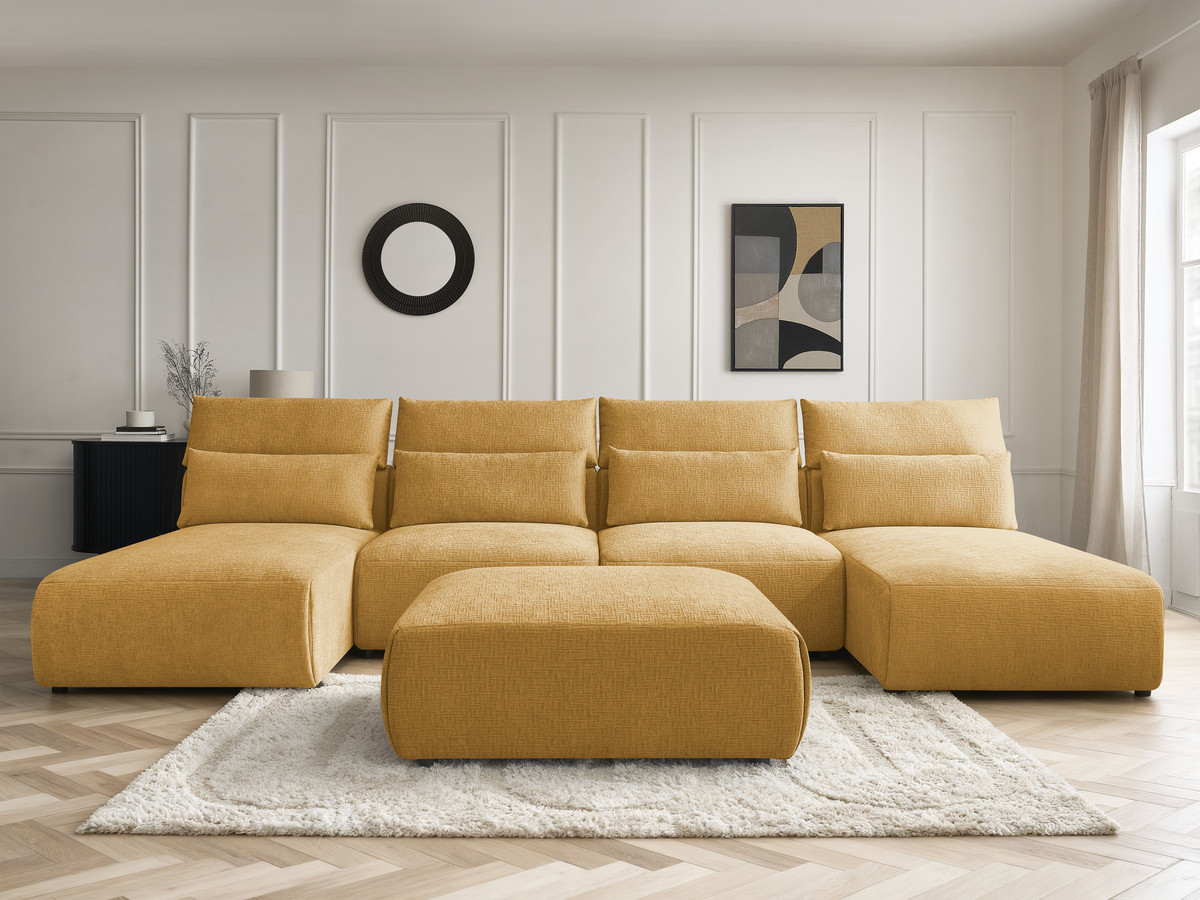 Canapé panoramique modulable avec têtières JANA texturé jaune — vue 5