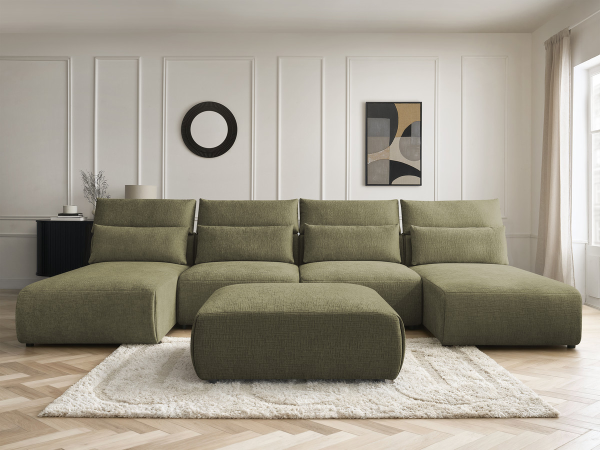 Canapé panoramique modulable avec têtières JANA texturé vert — vue 5