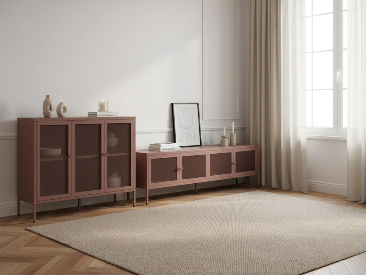 CLARA 4-deurs tv-meubel 160 cm metaal + CLARA 3-deurs dressoir 120 cm metaal limited edition