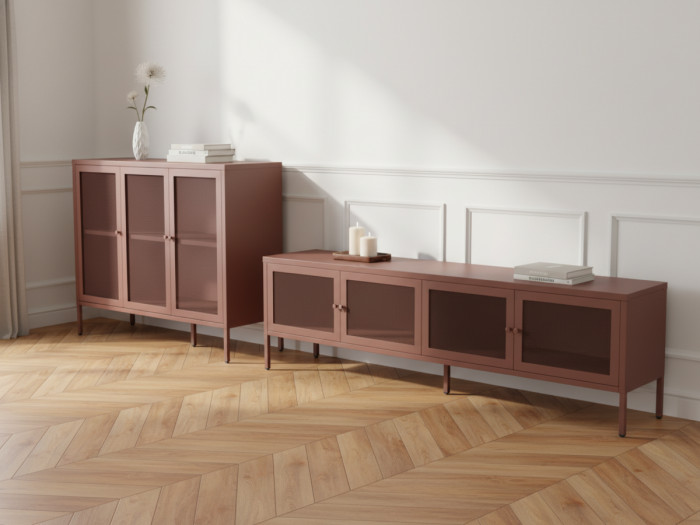 Meuble TV 4 portes 160 cm CLARA métal + Buffet 3 portes 120 cm CLARA métal édition limitée