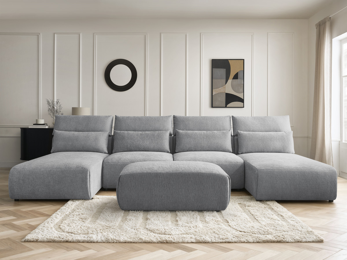 Canapé panoramique modulable avec têtières JANA texturé gris foncé — vue 5
