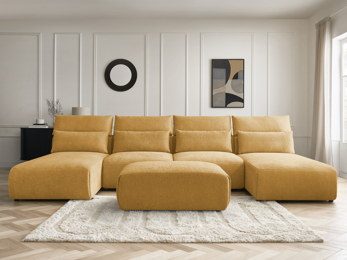 Canapé panoramique modulable avec têtières JANA texturé jaune — vue 5
