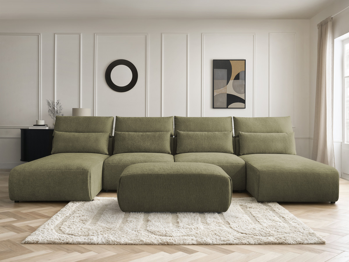 Canapé panoramique modulable avec têtières JANA texturé vert — vue 5