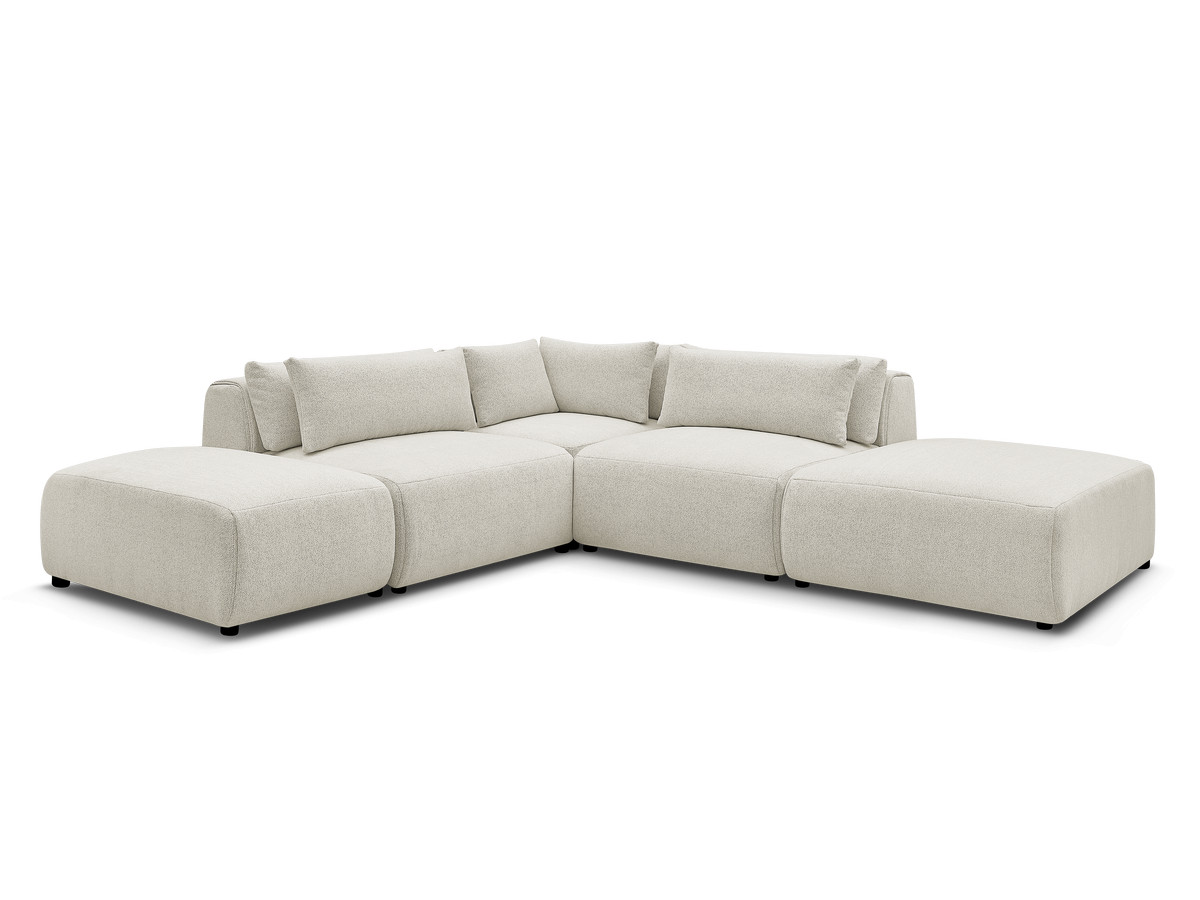 Modulaire vaste hoekbank met hoofdsteunen JANA gemêleerde stof met 2 fauteuils, 1 hoekelement en 2 poefs