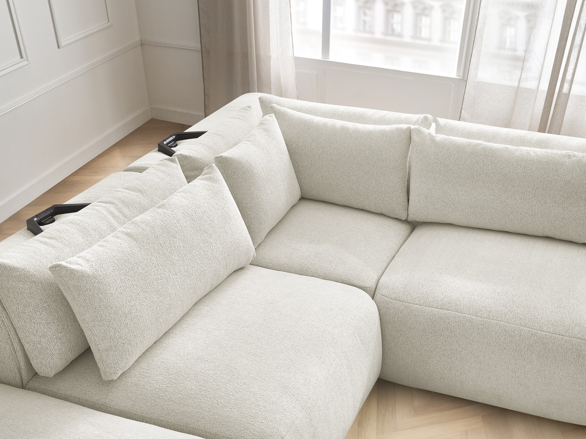 Modulaire vaste hoekbank met hoofdsteunen JANA gemêleerde stof met 2 fauteuils, 1 hoekelement en 2 poefs