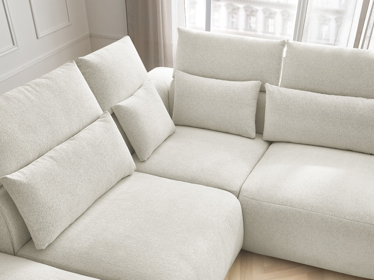 Modulaire vaste hoekbank met hoofdsteunen JANA gemêleerde stof met 2 fauteuils, 1 hoekelement en 2 poefs