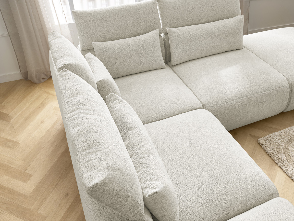 Modulaire vaste hoekbank met hoofdsteunen JANA gemêleerde stof met 2 fauteuils, 1 hoekelement en 2 poefs