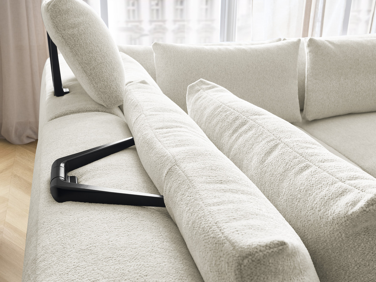 Modulaire vaste hoekbank met hoofdsteunen JANA gemêleerde stof met 2 fauteuils, 1 hoekelement en 2 poefs