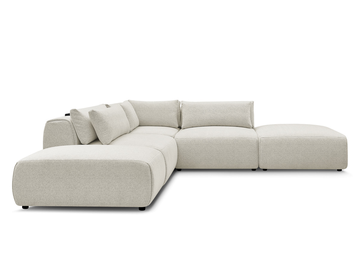 Modulaire vaste hoekbank met hoofdsteunen JANA gemêleerde stof met 2 fauteuils, 1 hoekelement en 2 poefs