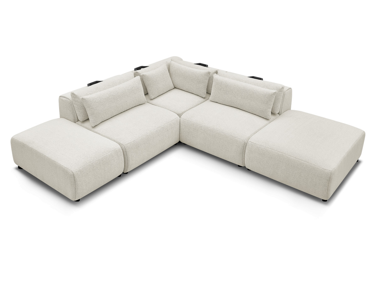 Modulaire vaste hoekbank met hoofdsteunen JANA gemêleerde stof met 2 fauteuils, 1 hoekelement en 2 poefs