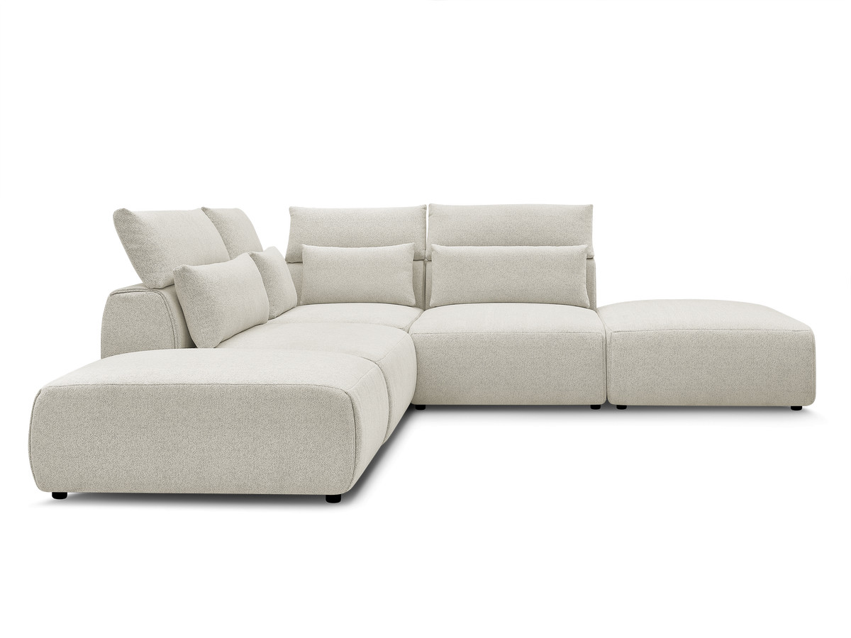 Modulaire vaste hoekbank met hoofdsteunen JANA gemêleerde stof met 2 fauteuils, 1 hoekelement en 2 poefs