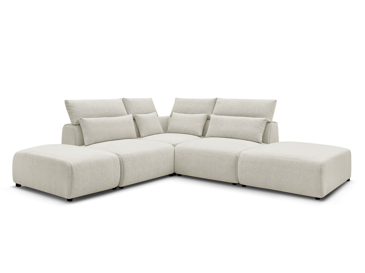 Modulaire vaste hoekbank met hoofdsteunen JANA gemêleerde stof met 2 fauteuils, 1 hoekelement en 2 poefs