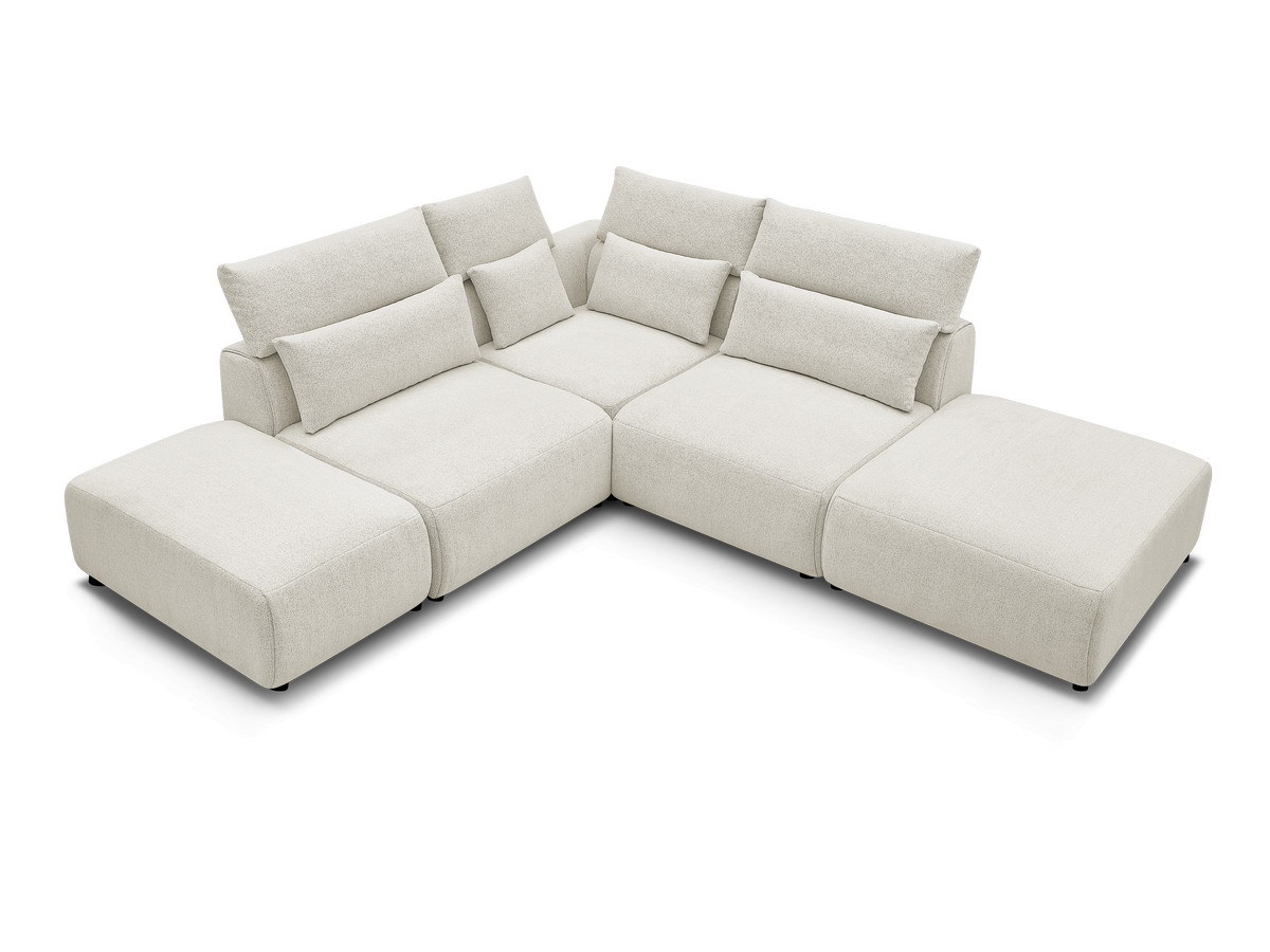 Modulaire vaste hoekbank met hoofdsteunen JANA gemêleerde stof met 2 fauteuils, 1 hoekelement en 2 poefs