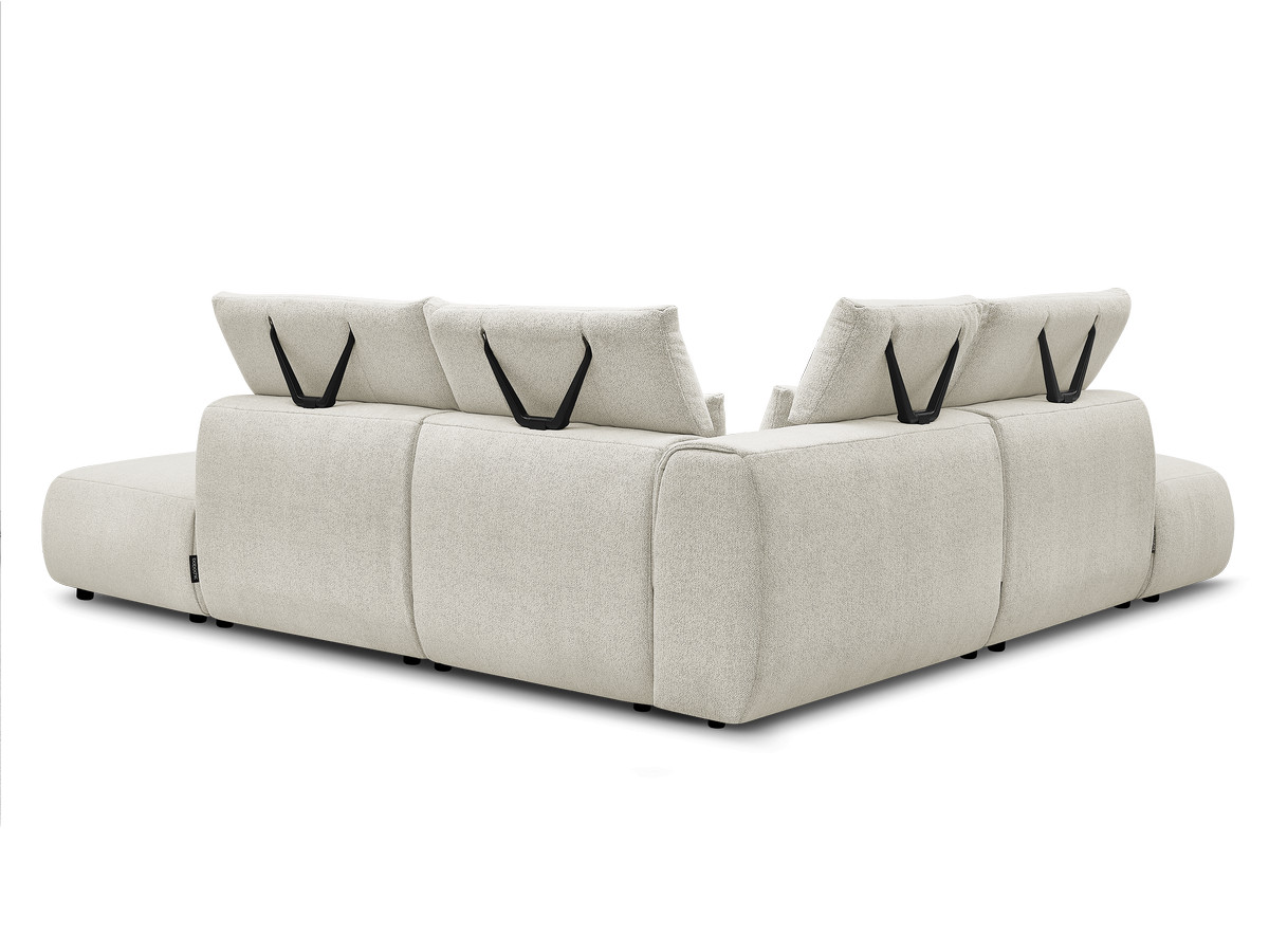 Modulaire vaste hoekbank met hoofdsteunen JANA gemêleerde stof met 2 fauteuils, 1 hoekelement en 2 poefs