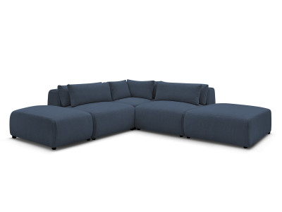 Canapé d'angle fixe modulable avec têtières JANA tissu chiné avec 2 chauffeuses, 1 angle et 2 poufs