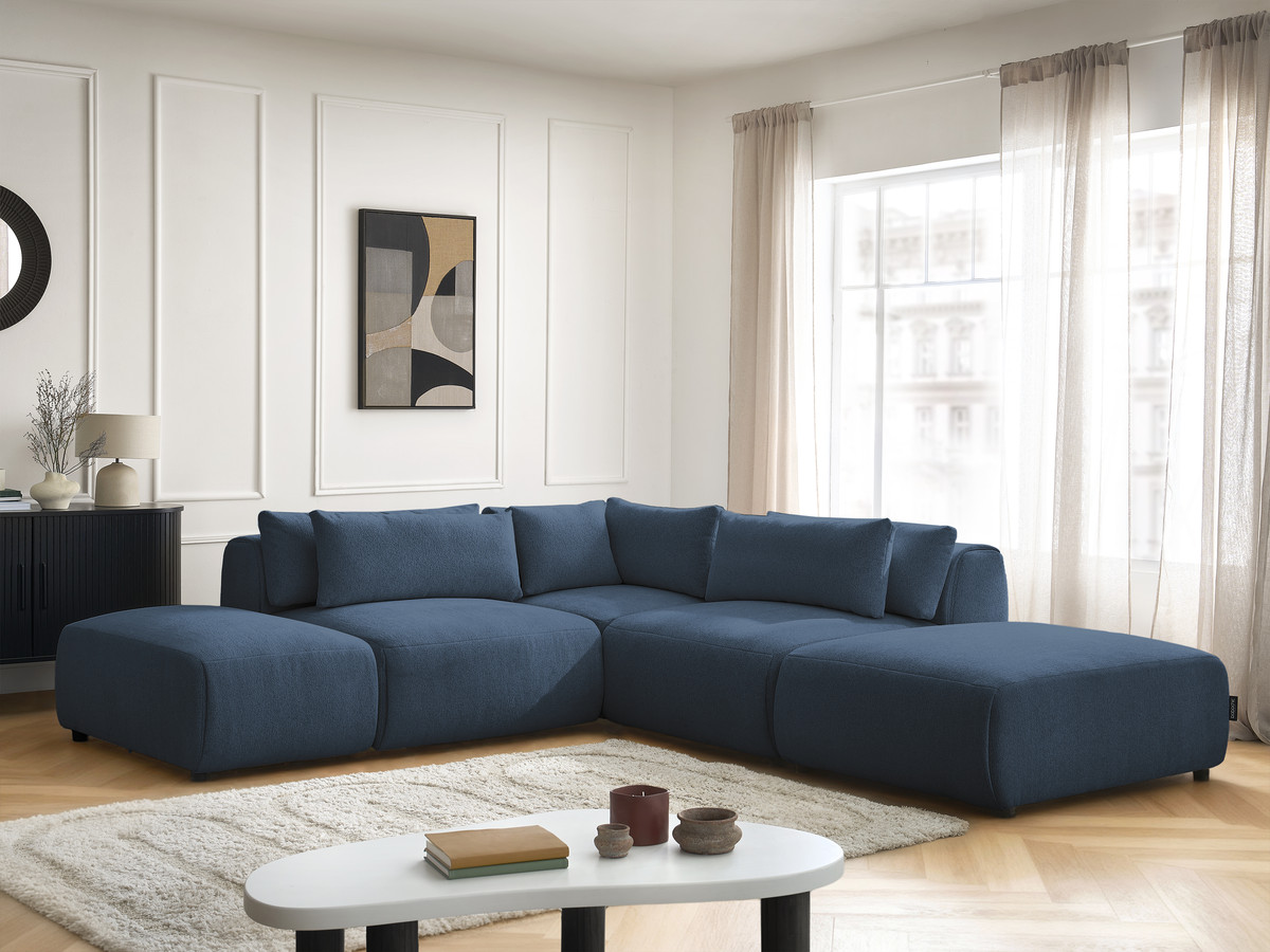 Canapé d'angle modulable avec têtières JANA chiné bleu — vue 6