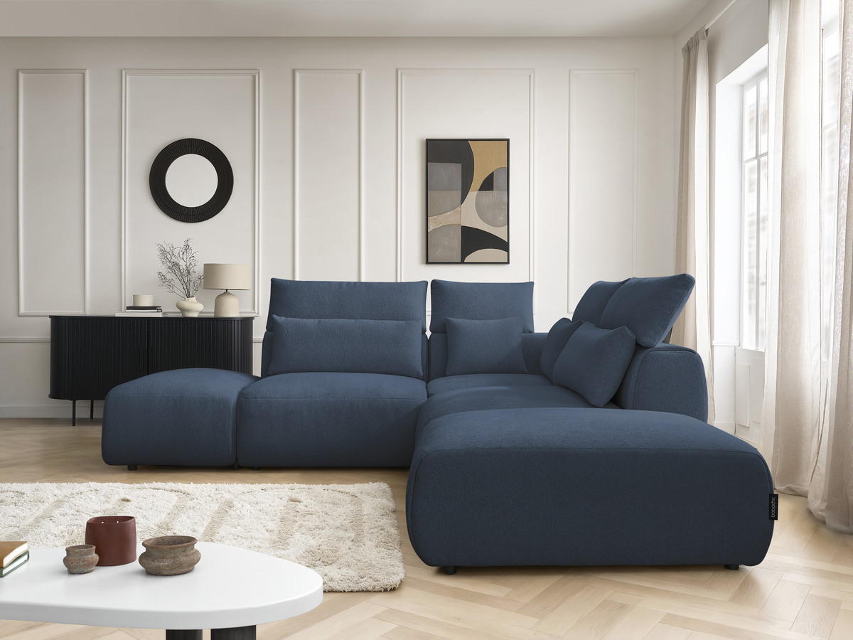 Modulaire vaste hoekbank met hoofdsteunen JANA gemêleerde stof met 2 fauteuils, 1 hoekelement en 2 poefs