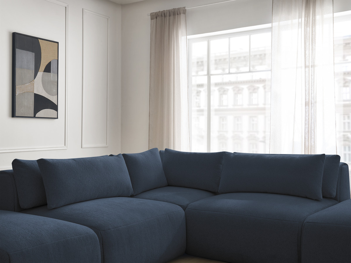 Modulaire vaste hoekbank met hoofdsteunen JANA gemêleerde stof met 2 fauteuils, 1 hoekelement en 2 poefs